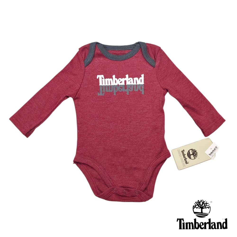 Timberland Rust Logo Long Sleeve Bodysuit Onesie Unisex Baby 0-3M